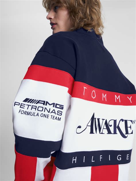 tommy x mercedes flag shirt.